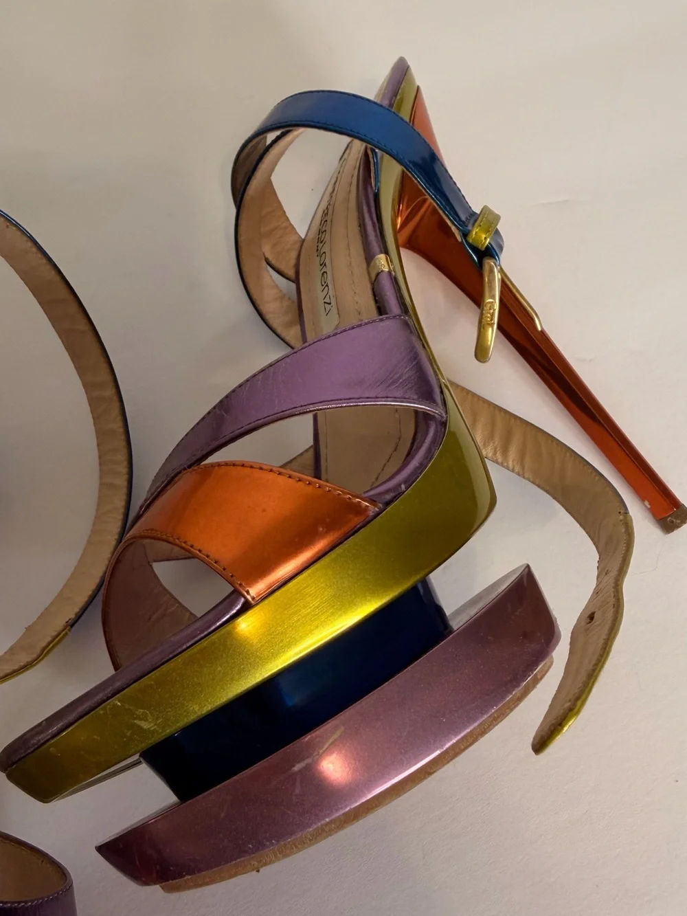 Gianmarco Lorenzi Metallic Multi-Color Platform Stiletto Sandal